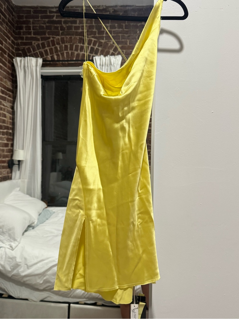 AYAI Yellow Satin Cowl Neck Slip Dress